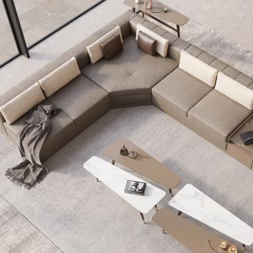 Beige Modular U-Shape Sectional Luxury Sofa – Modern Corner Sofa-Hotel Sofa Lifestyle View by Luxury Group International