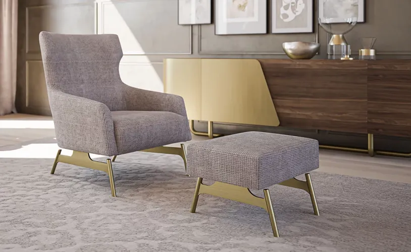 Beige/Golden High Back Luxury Armchair with Gold Metal Base-luxury living room furniture Lifestyle View by Luxury Group International