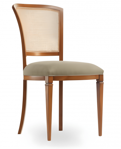 Beige Upholstered Luxury Dining Chair with Textured Backrest in Walnut Wooden Frame - Dining Room Furniture Front View by Luxury Group International