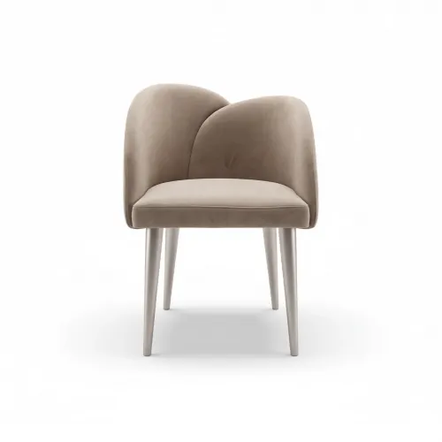 Silla de Comedor de Lujo en Terciopelo Beige con Respaldo Curvado y Diseño Moderno Tapizado por Luxury Group International