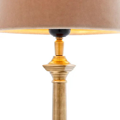 Beige Velvet Shade Elegant Modern Luxury Table Lamp With Sleek Golden antique Brass Base by Luxury Group International