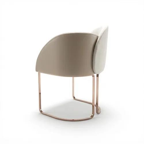 Beige velvet upholstered luxury modern dining chair with rose gold metal legs by Luxury Group International