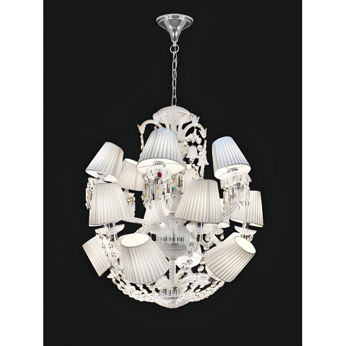 15 Lights Luxury Globe Crystal Chandelier With Fabric Lampshades by Luxury Group International