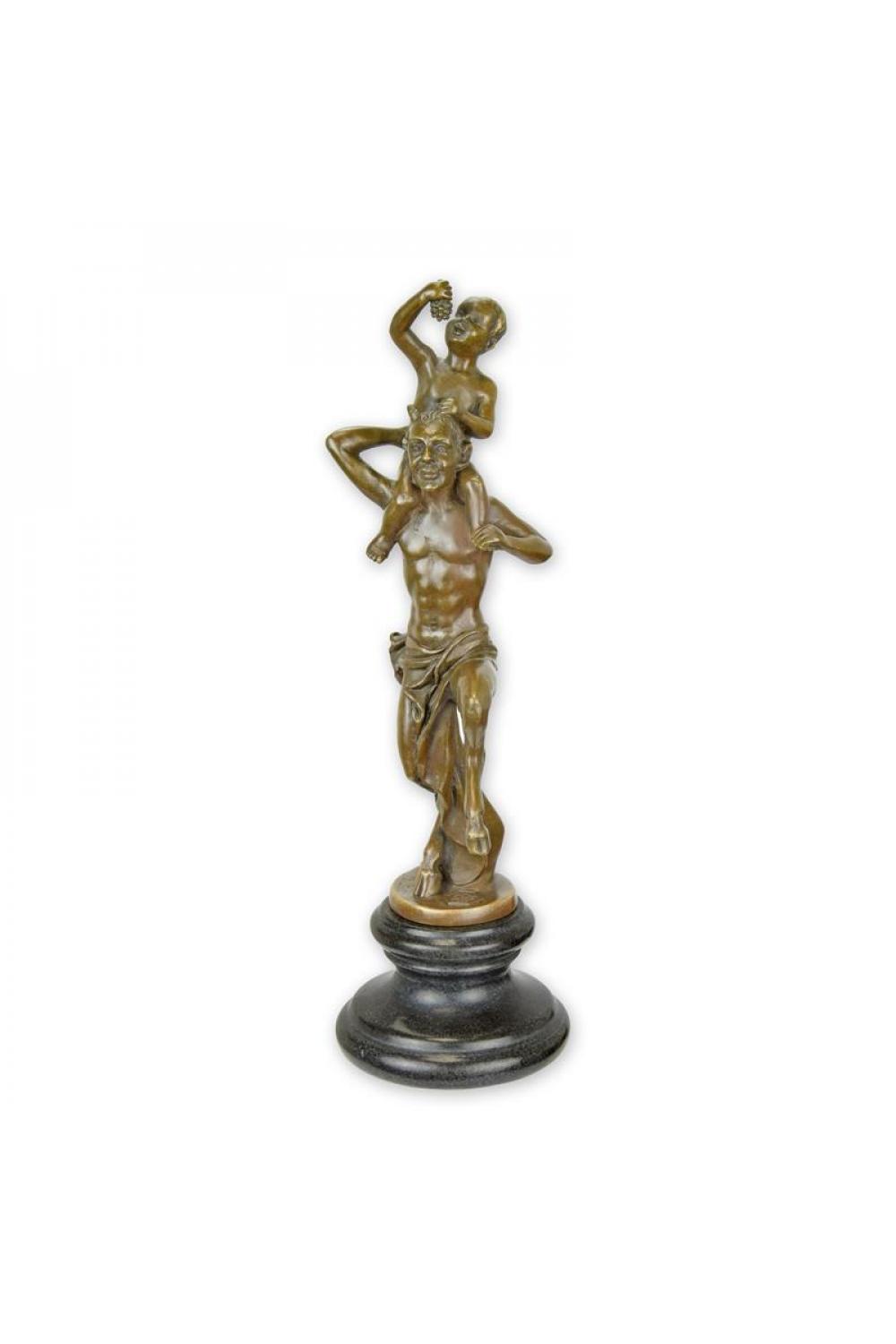 Luxuriöse Bronze Faun mit kleinem Bacchus Skulptur