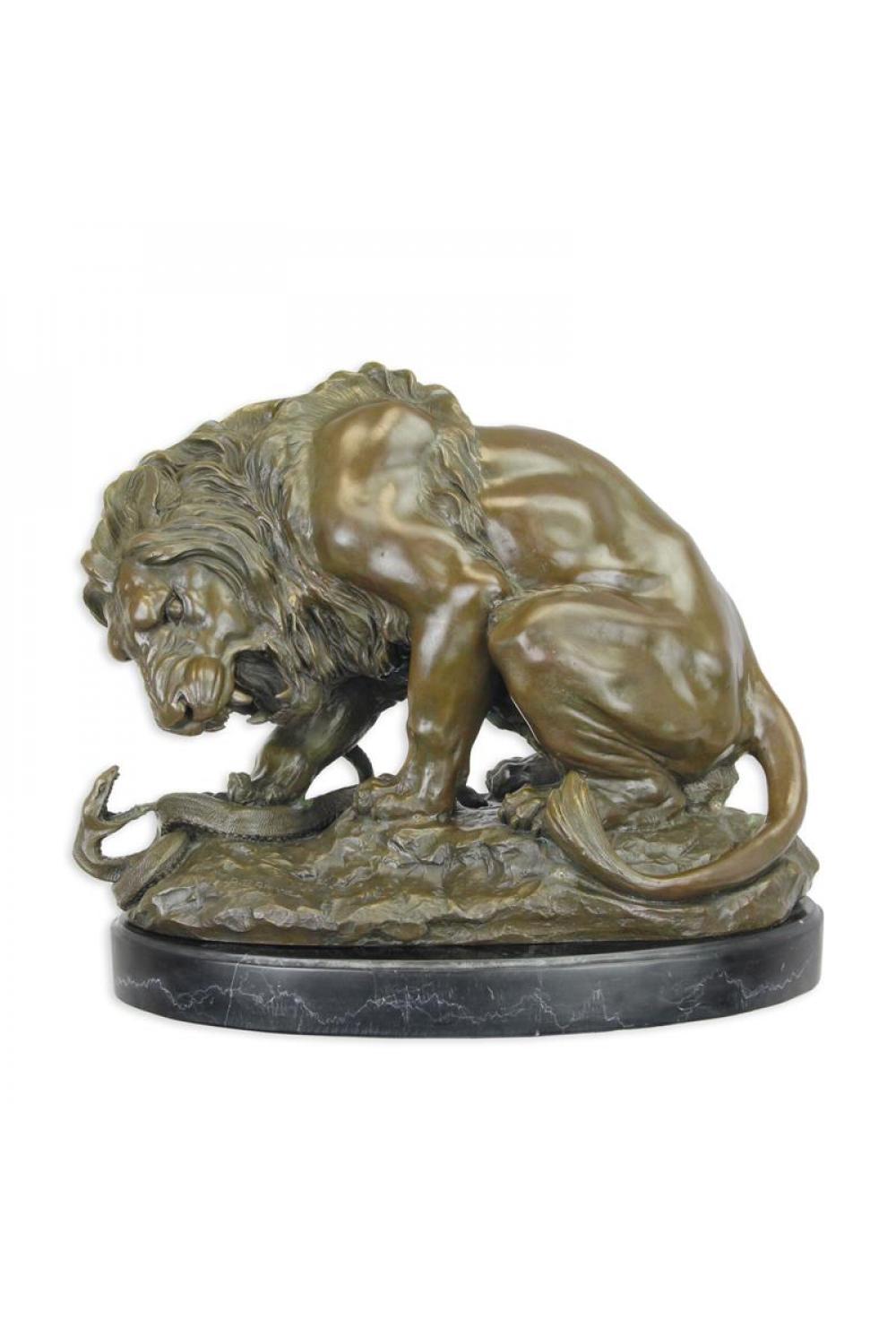 Luxus Bronzeskulptur Löwe und Schlange