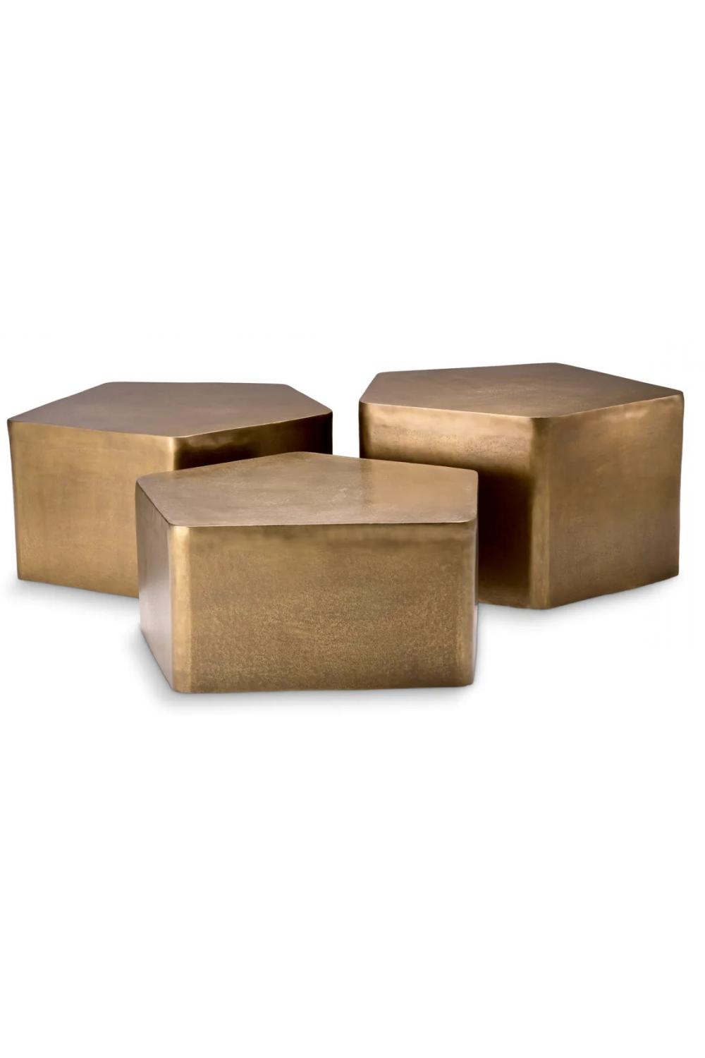 Luxury Vintage Brass Finish Pentagon Coffee Table Set of 3