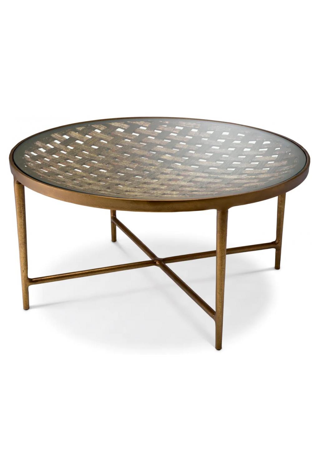 Luxuriöser runder Couchtisch mit Glasplatte und Metallfuß