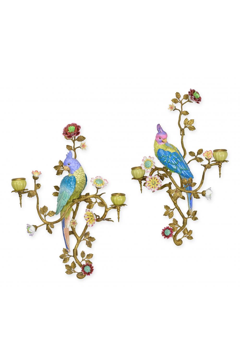 Luxury Bronze Two-Branch Porcelain Pair Bird Wall Applique
