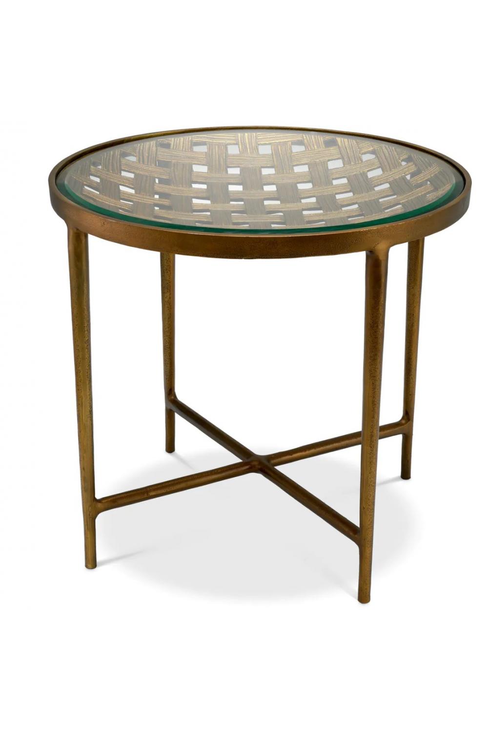 Luxury Glass Top Round Side Table With Metal Base