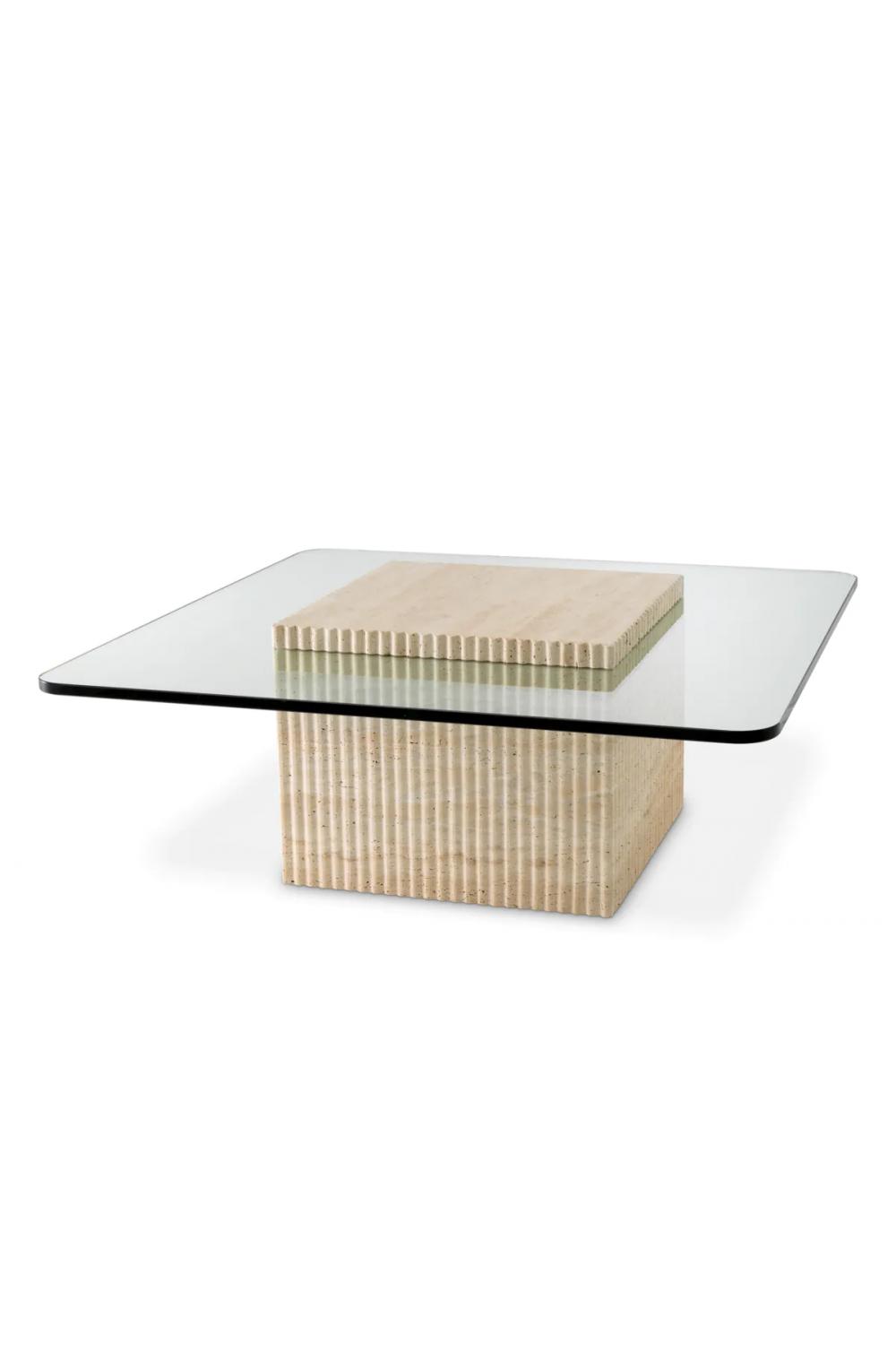 Luxury Travertine & Clear Glass Coffee Table