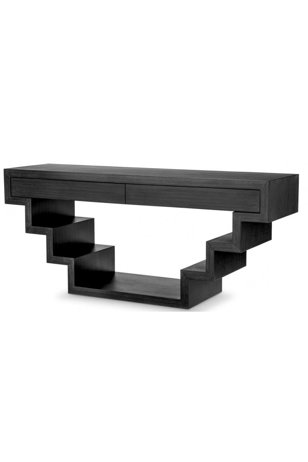 Luxury Wooden Rectangular Coffee Table with Designer Stepped Base and Storage