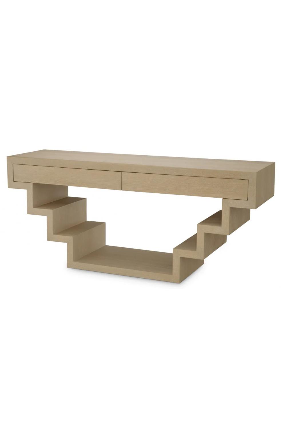 Luxury Wooden Rectangular Coffee Table with Designer Stepped Base and Storage