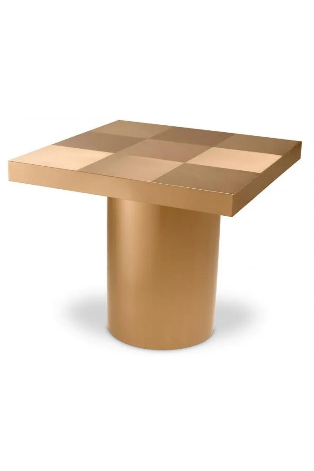 Luxury Brass Finish Rectangular Side Table with Designer Checkered Surface