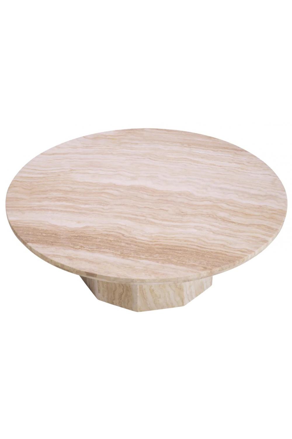 Luxury Travertine Round Coffee Table with Pedestal Base – Modern Designer Coffee Table