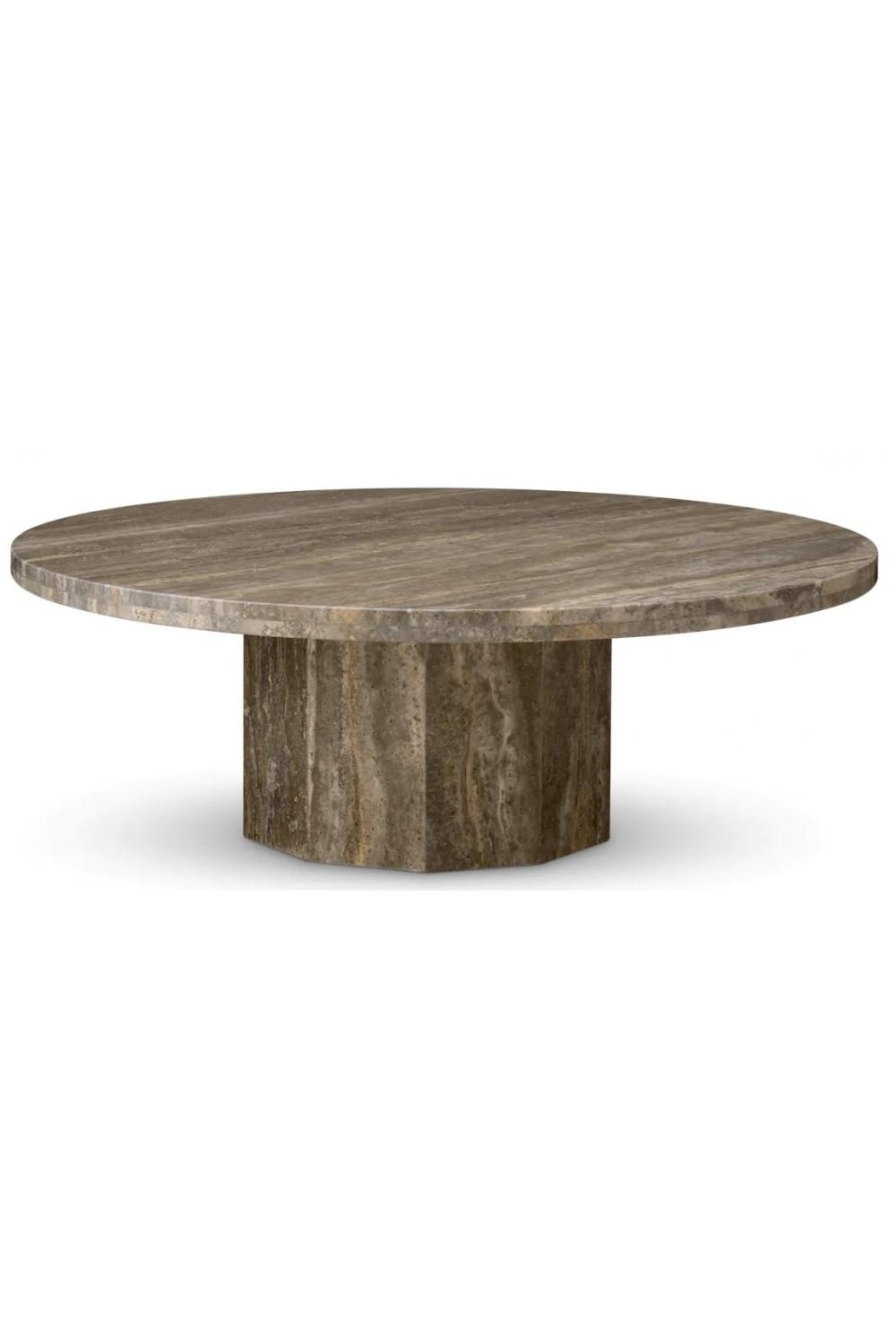Luxury Travertine Round Coffee Table with Pedestal Base – Modern Designer Coffee Table