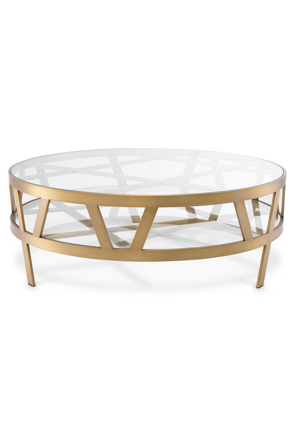 Luxuriöser runder Couchtisch aus gebürstetem Messing mit Glasplatte