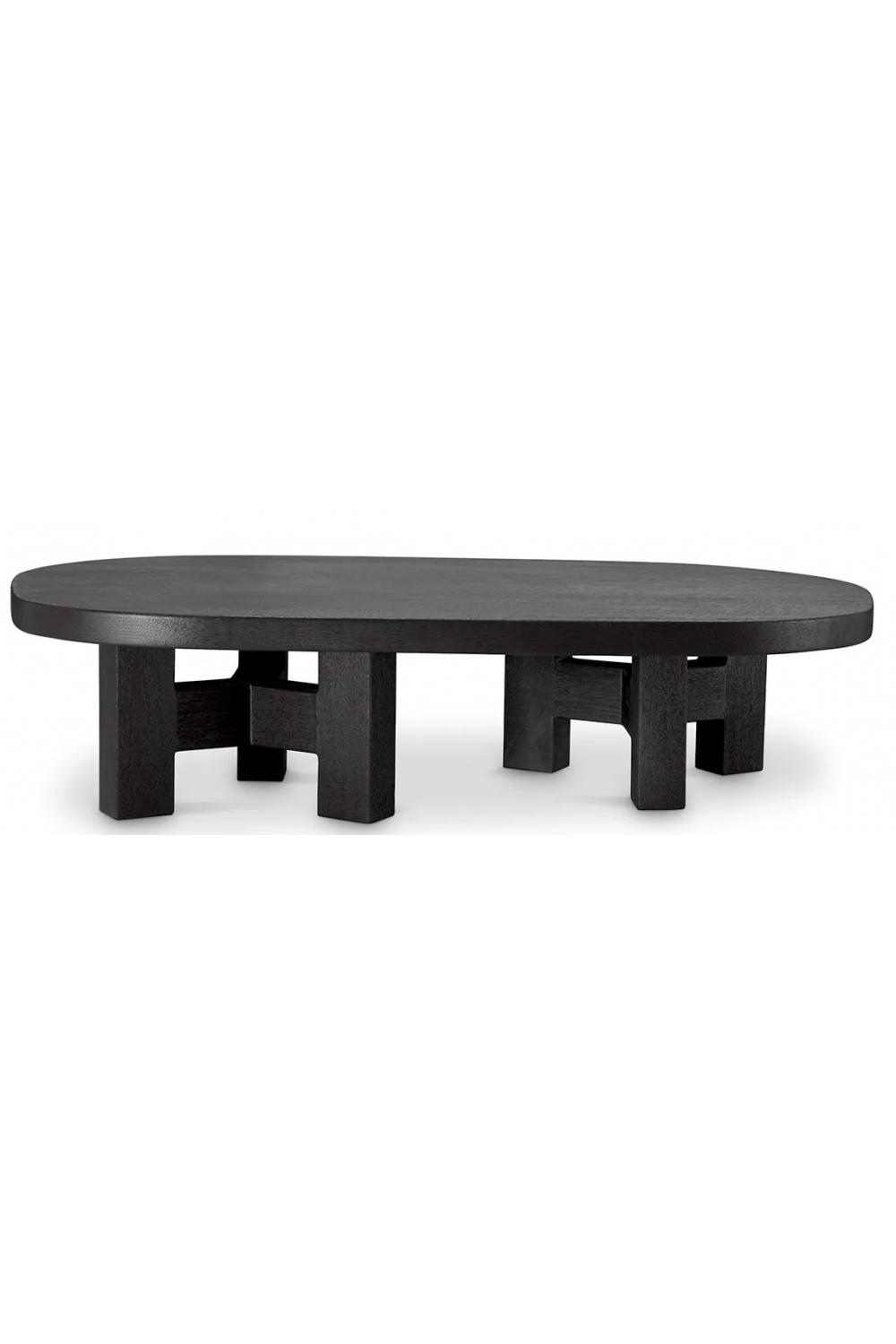 Luxury Black Wooden Oval Shape Coffee Table