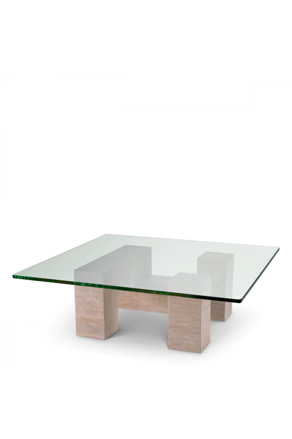 Luxuriöser Couchtisch aus Travertin und Klarglas