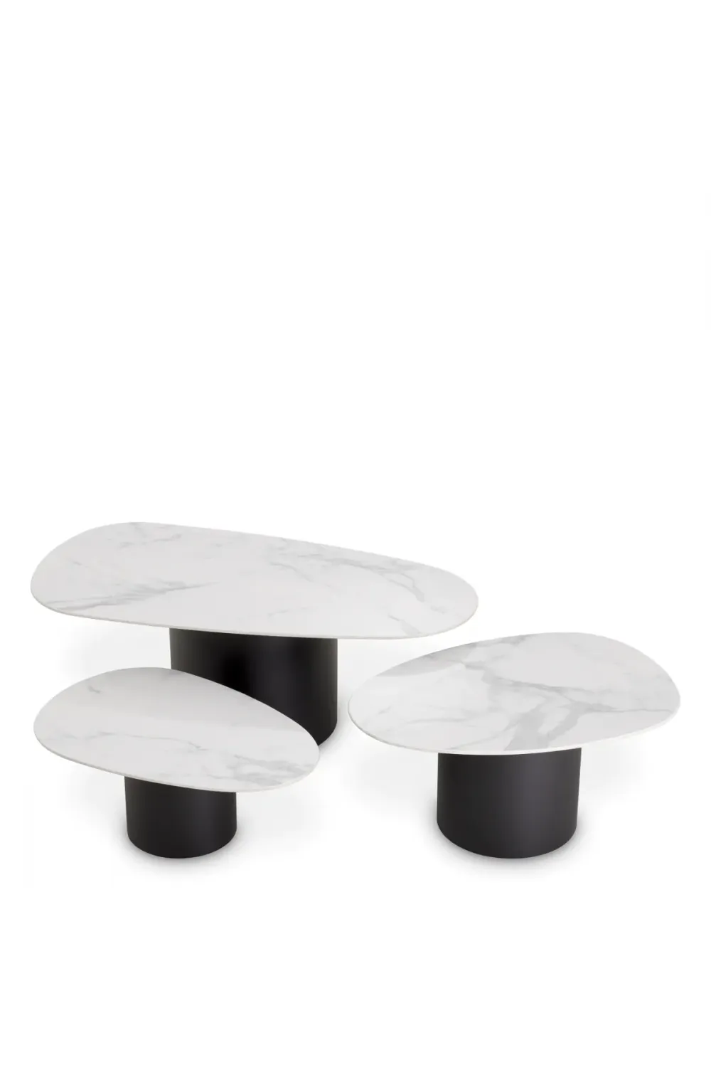Luxuriöser schwarzer Keramik-Couchtisch in Marmoroptik (3er-Set)