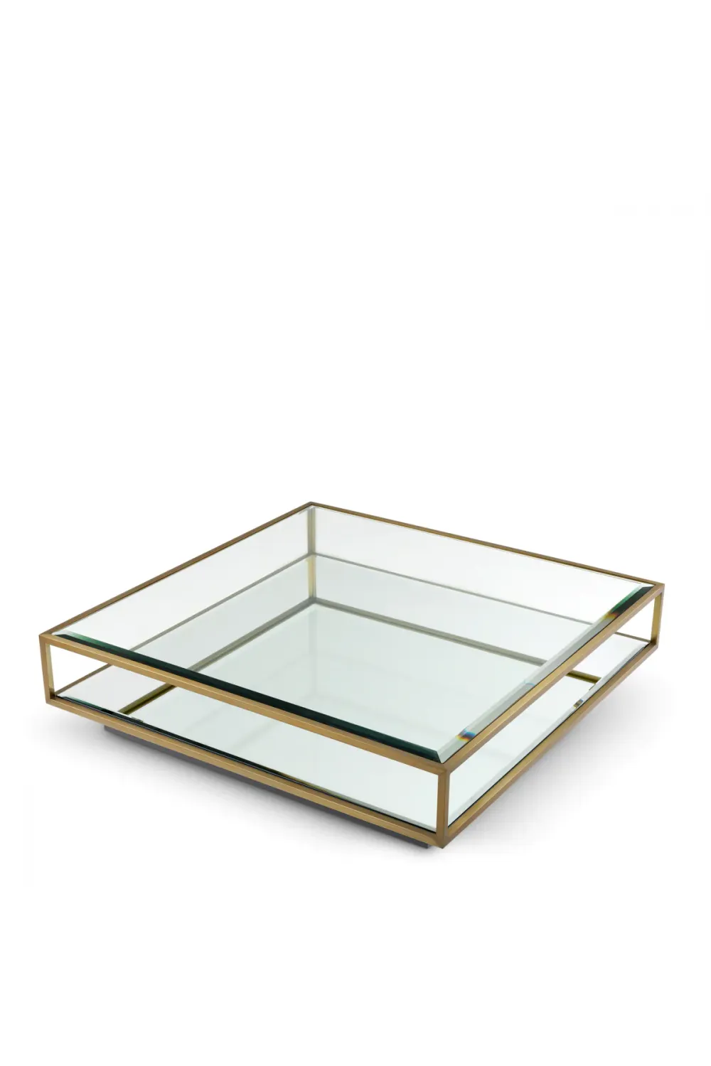 Luxuriöser Couchtisch aus gebürstetem Messing und abgeschrägtem Glas