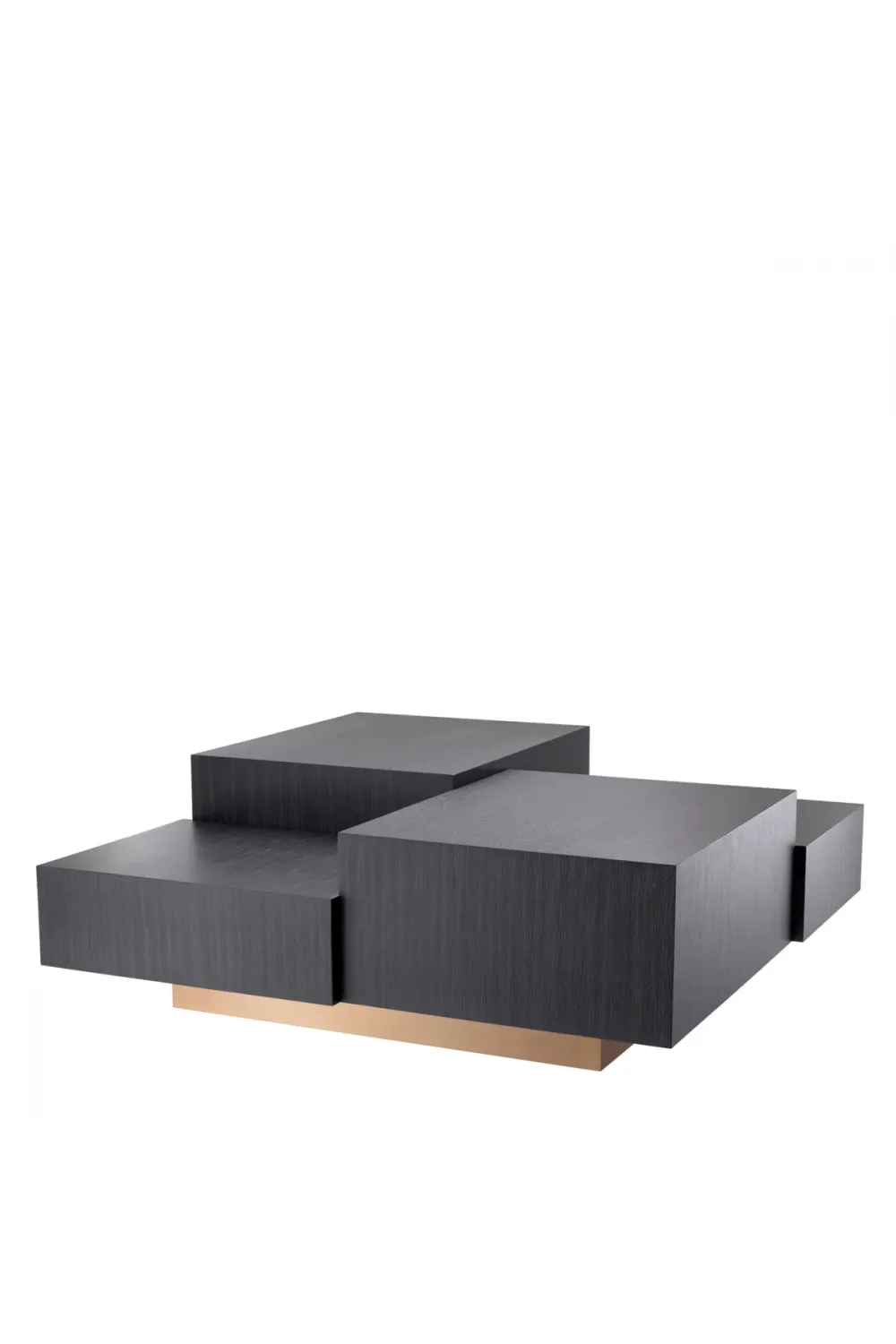 Luxuriöser Couchtisch aus anthrazitfarbenem Eichenfurnier und gebürstetem Messing