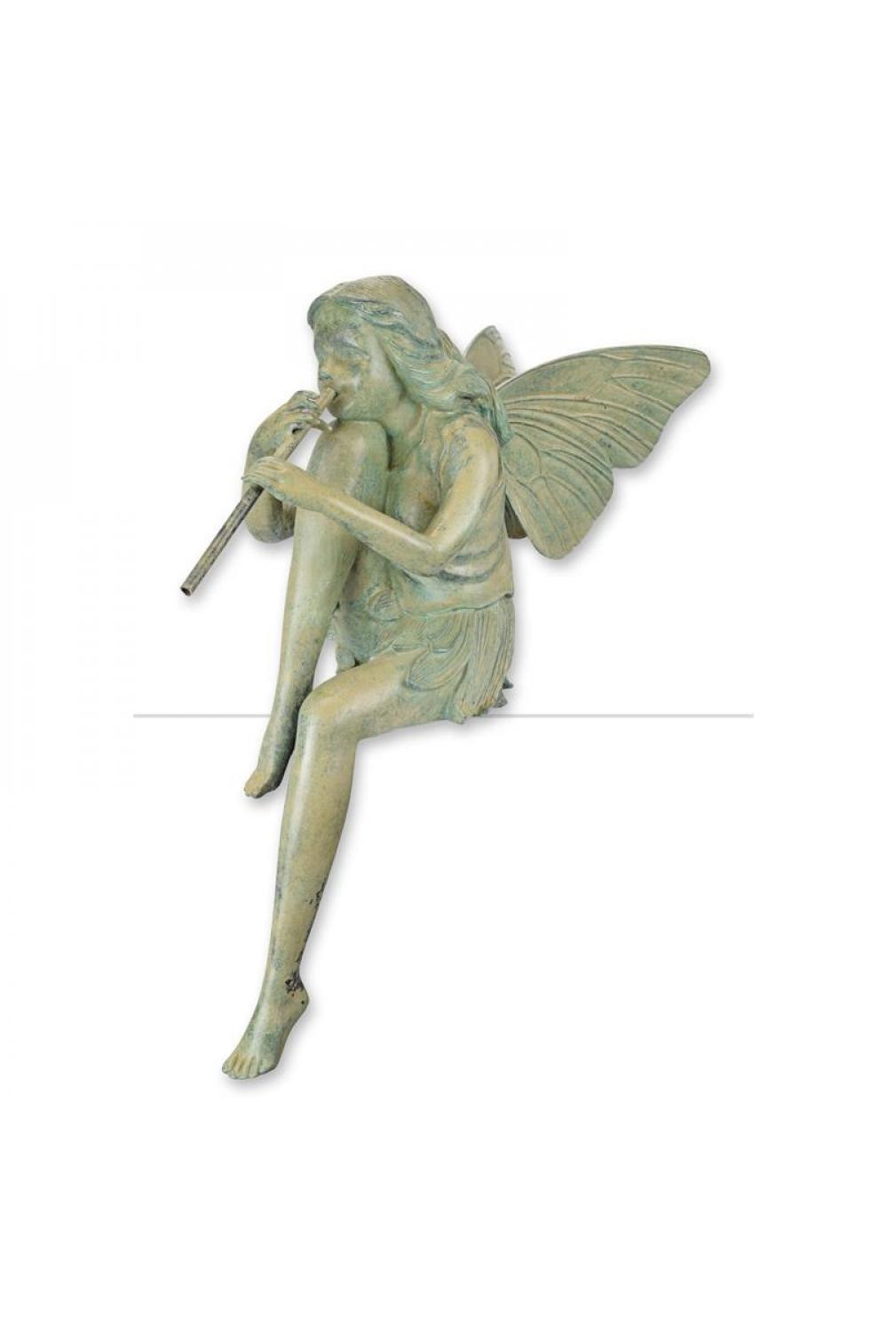 Luxuriöse Bronze Sitzende Fee mit Flöte Skulptur