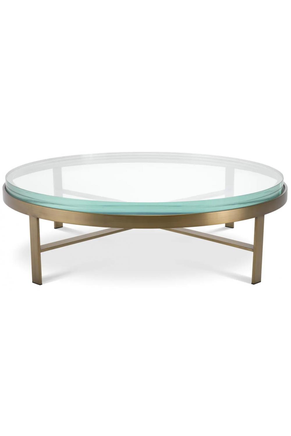 Luxuriöser runder Couchtisch aus Klarglas und Messing