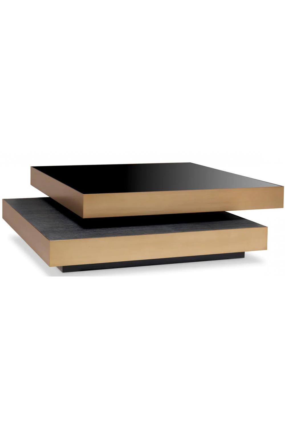 Luxury Black Glass & Oak Square Coffee Table