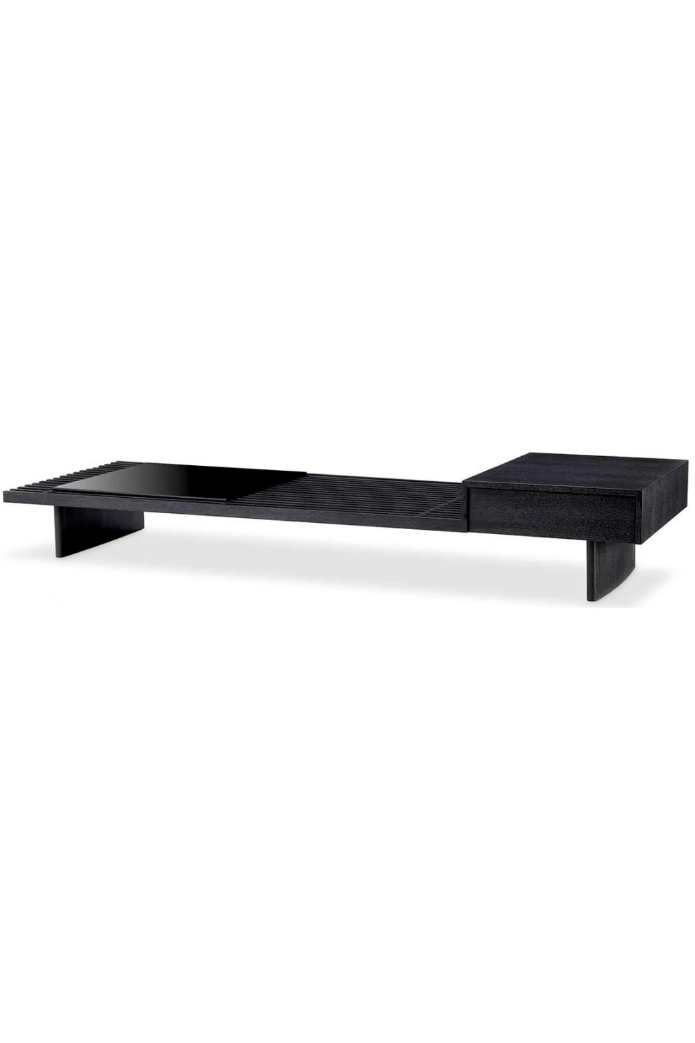 Luxury Black Long Wooden Rectangular Coffee Table With Drawer
