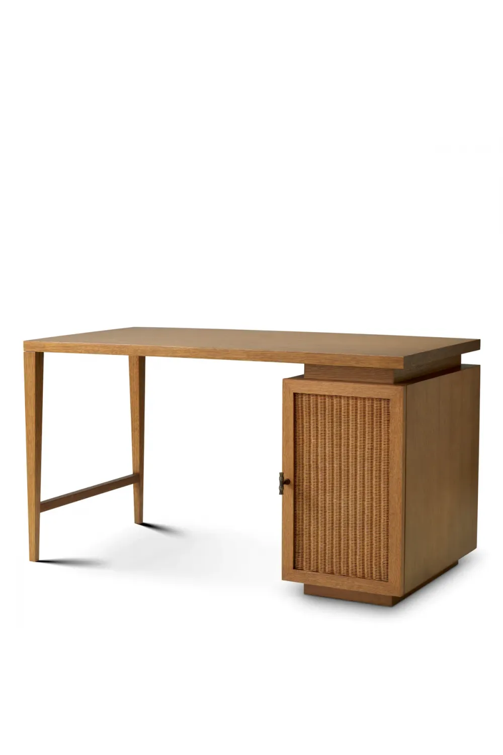 Luxuriöser Schreibtisch aus Karamell-Eichenfurnier & Rattan