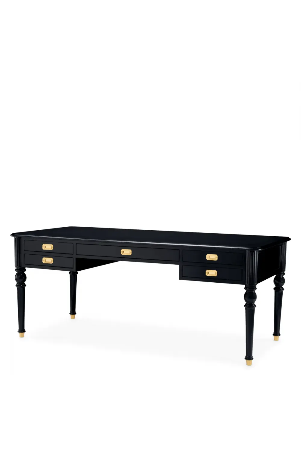 Luxuriöser Schreibtisch aus gewachstem Schwarz und antikem Messing