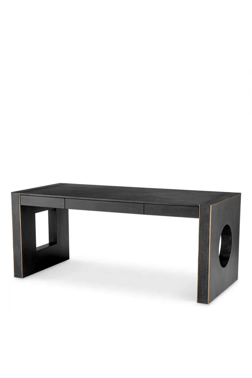 Luxuriöser Schreibtisch aus Eichenfurnier in Kohlegrau mit Bronze-Finish