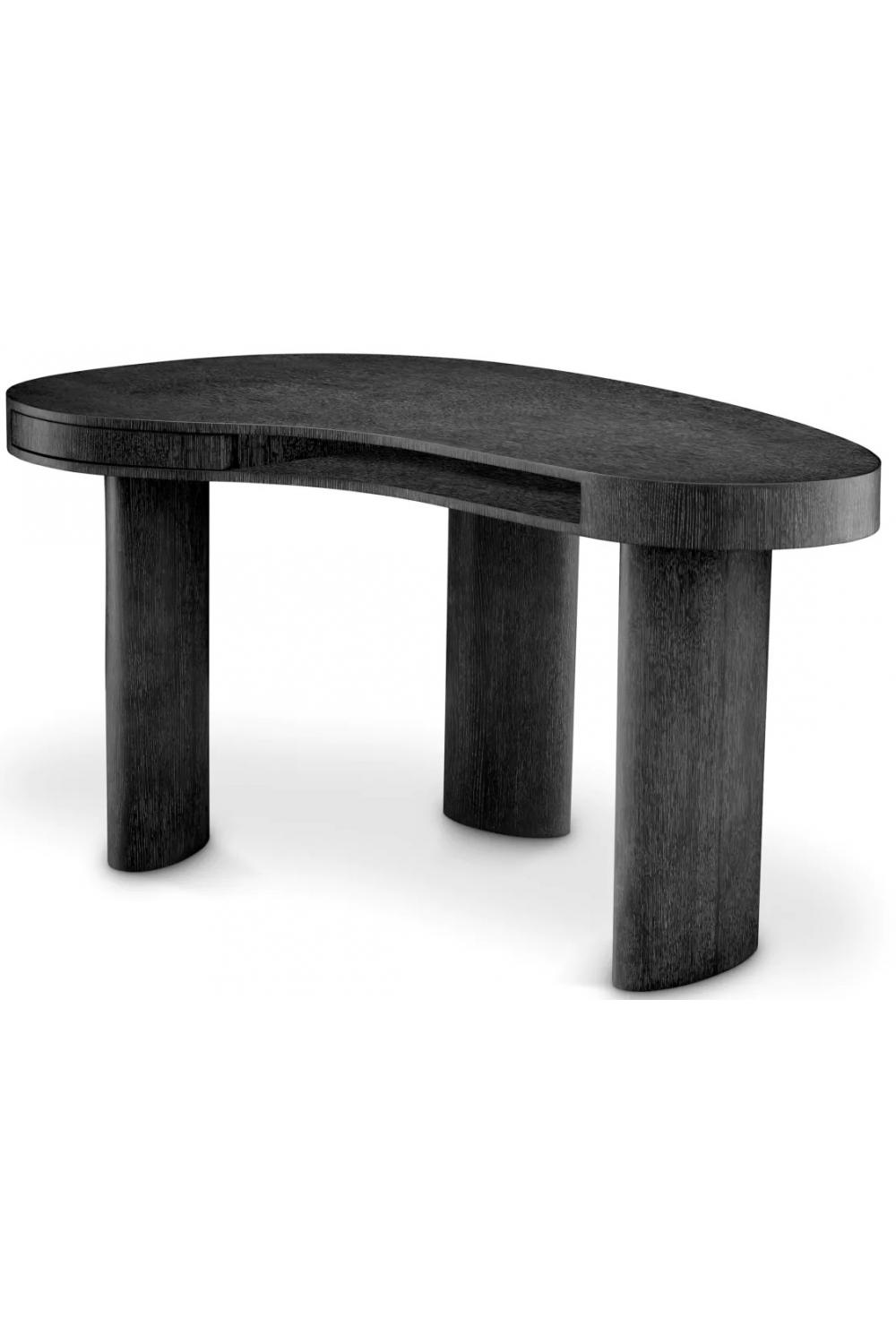 Luxuriöser Schreibtisch aus Eichenholz mit Holzkohle-Finish, gebogene ovale Form und elliptische Beine