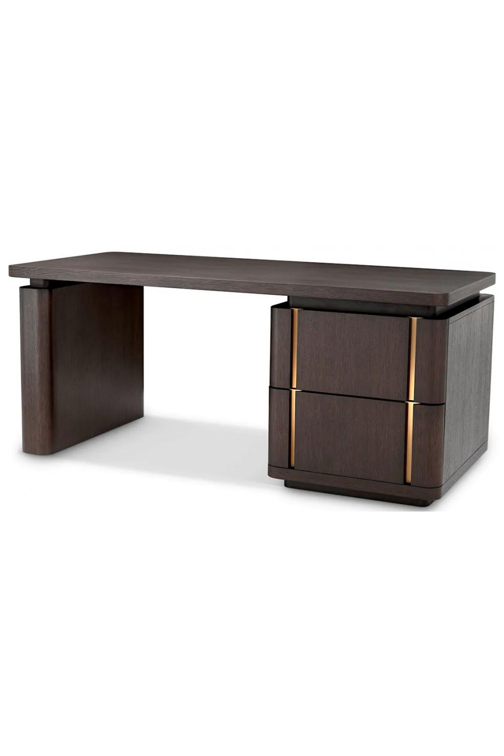 Luxuriöser Schreibtisch aus natürlichem Eichenfurnier mit Bronze-Finish