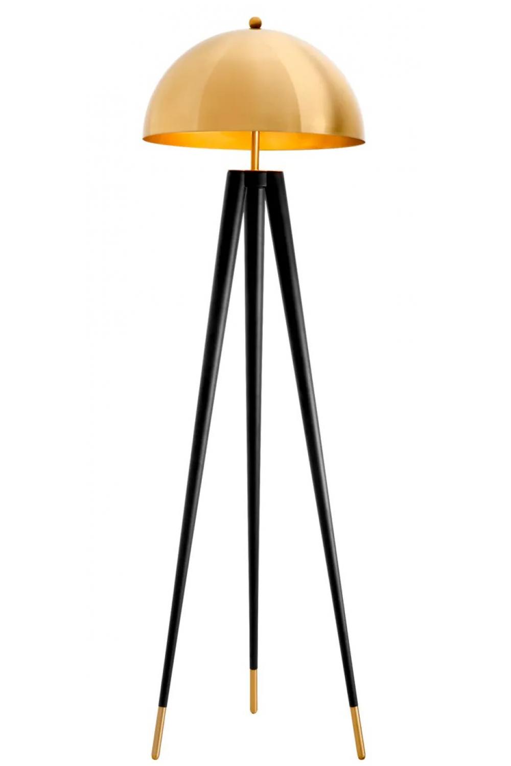 Luxury Gold Finish Dome-Shaped Floor Lamp with Tripod Black Legs