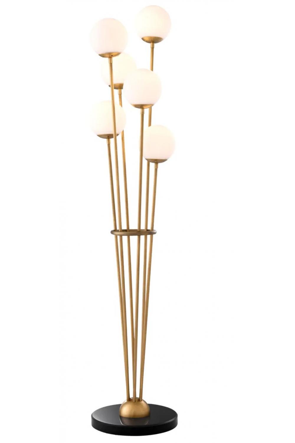 Luxury Antique Brass Finish Floor Lamp with 6 White Glass Globes