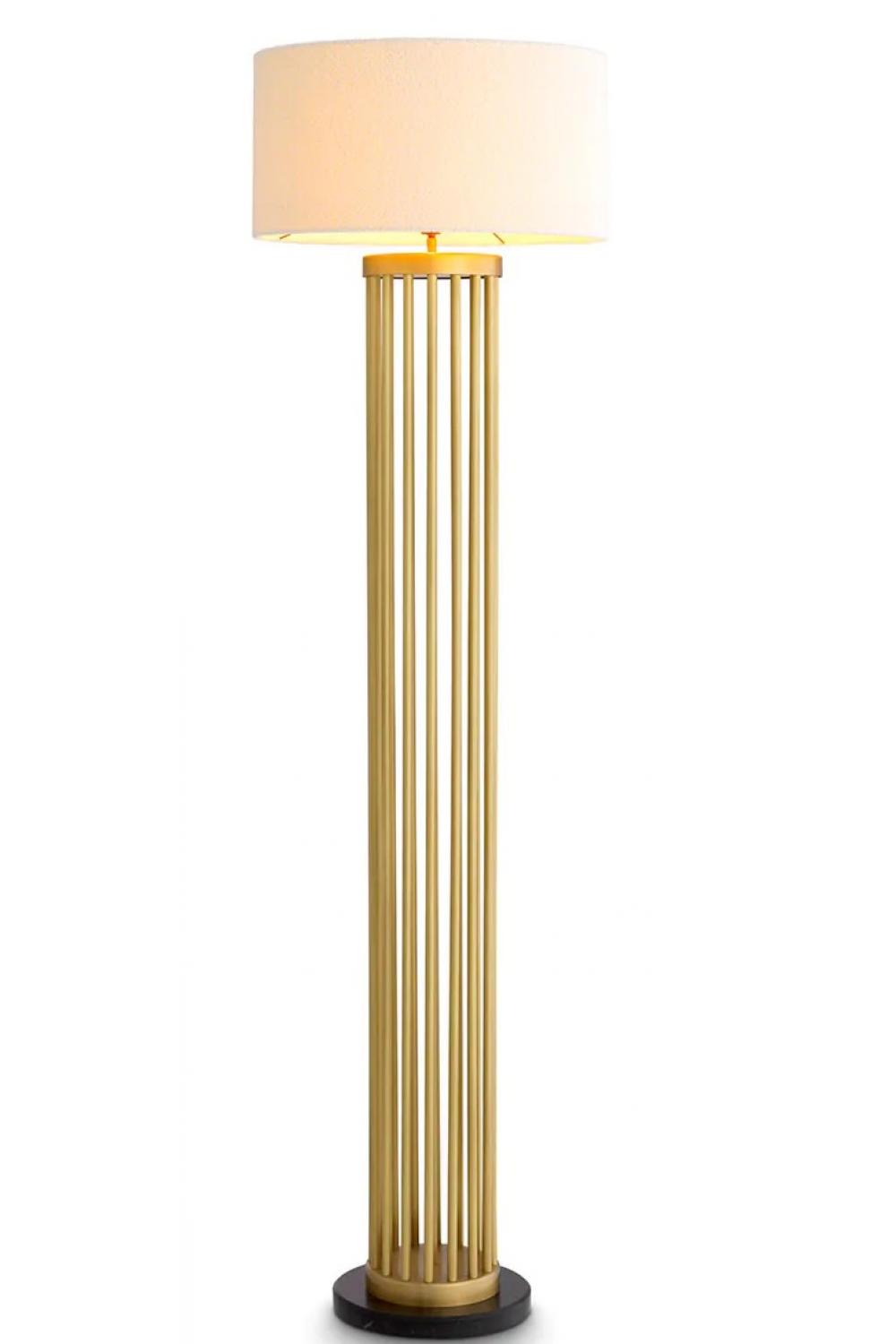 Luxury Antique Brass Finish Floor Lamp with Black Marble Base