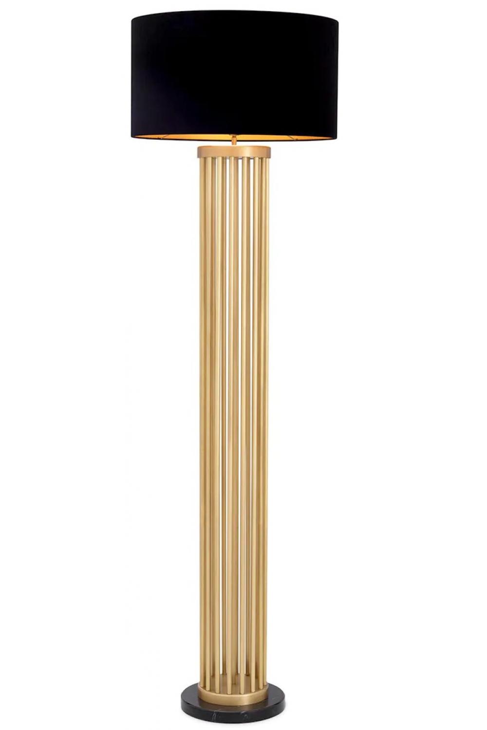 Luxury Antique Brass Finish Floor Lamp with Black Marble Base