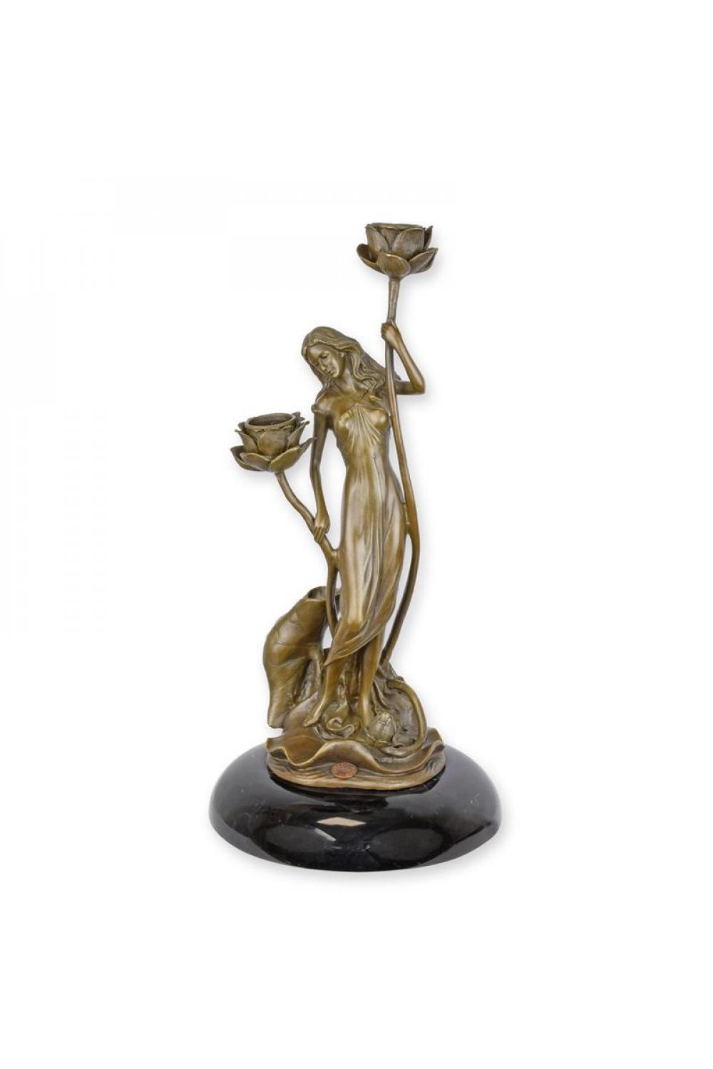Luxury Bronze Art Nouveau Figurative Candle Holder