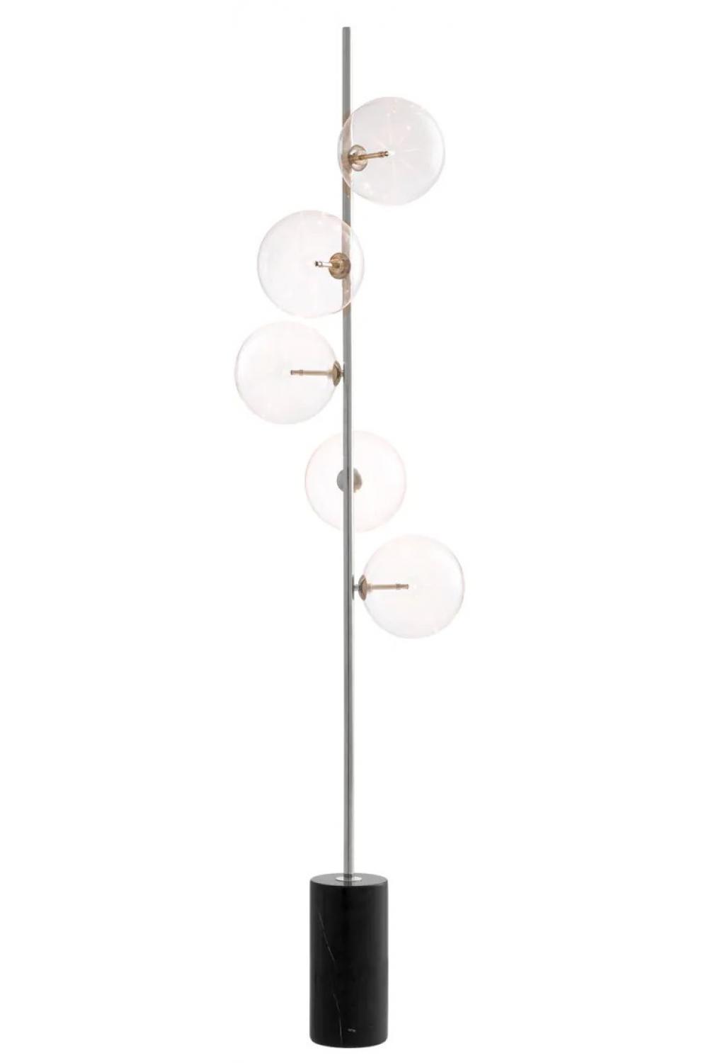 Luxury Nickel Finish Floor Lamp with 5 White Spherical Lampshades