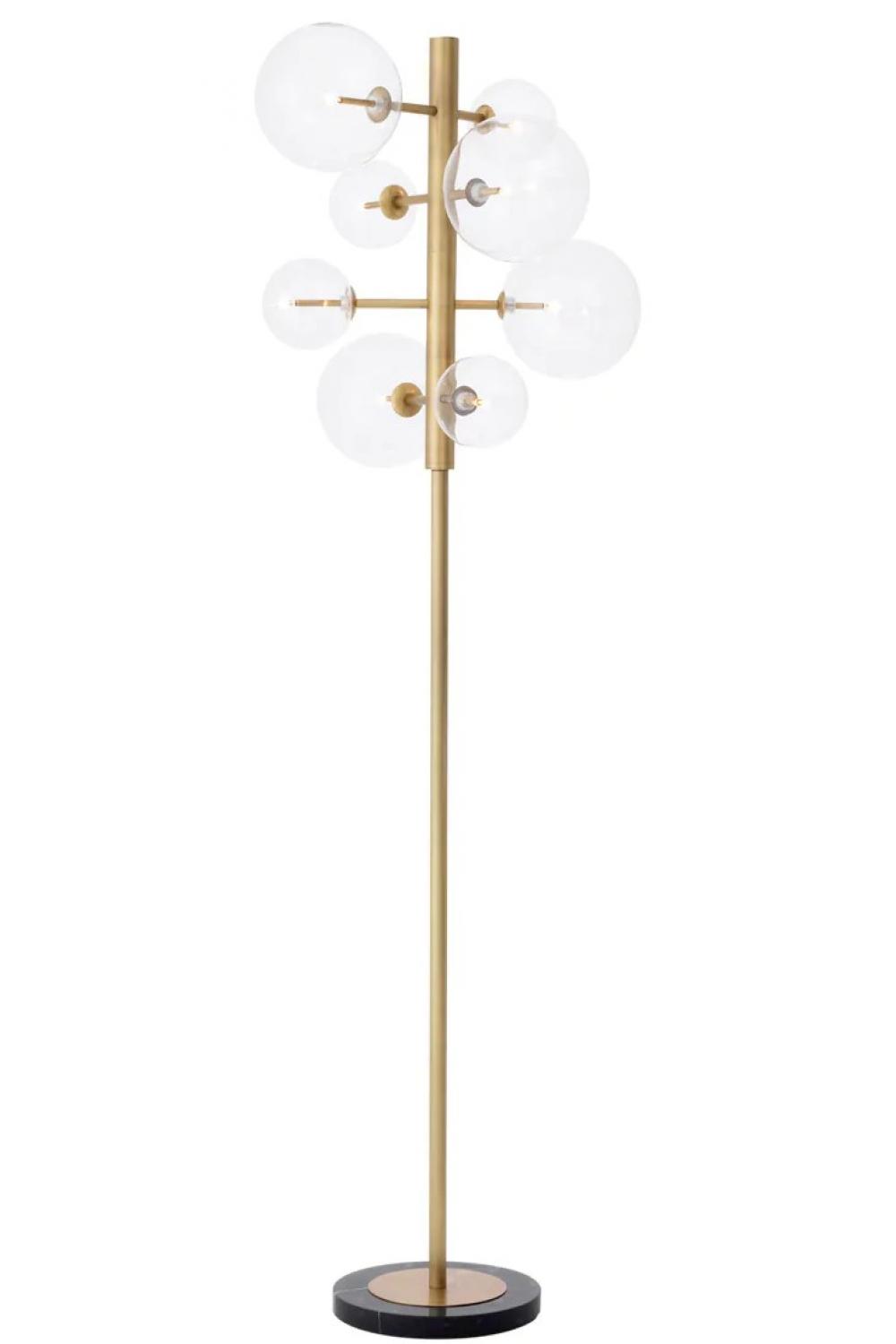 Luxury Antique Brass Finish Floor Lamp with 8 Clear Glass Globes