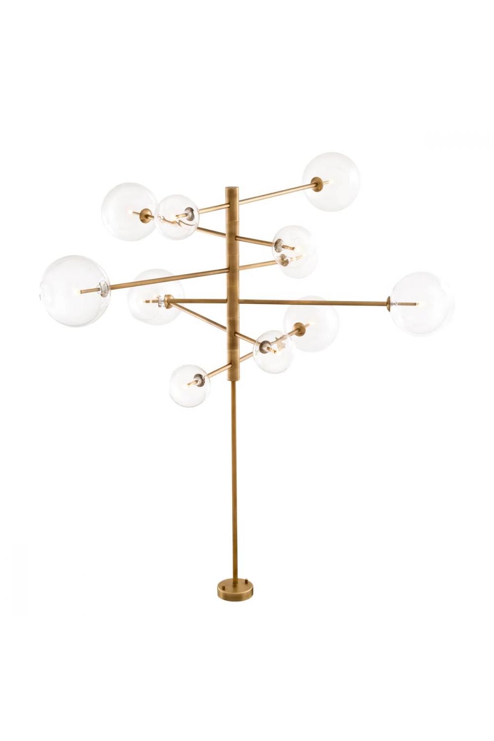 Luxury Antique Brass Finish Floor Lamp with 12 Clear Glass Globes