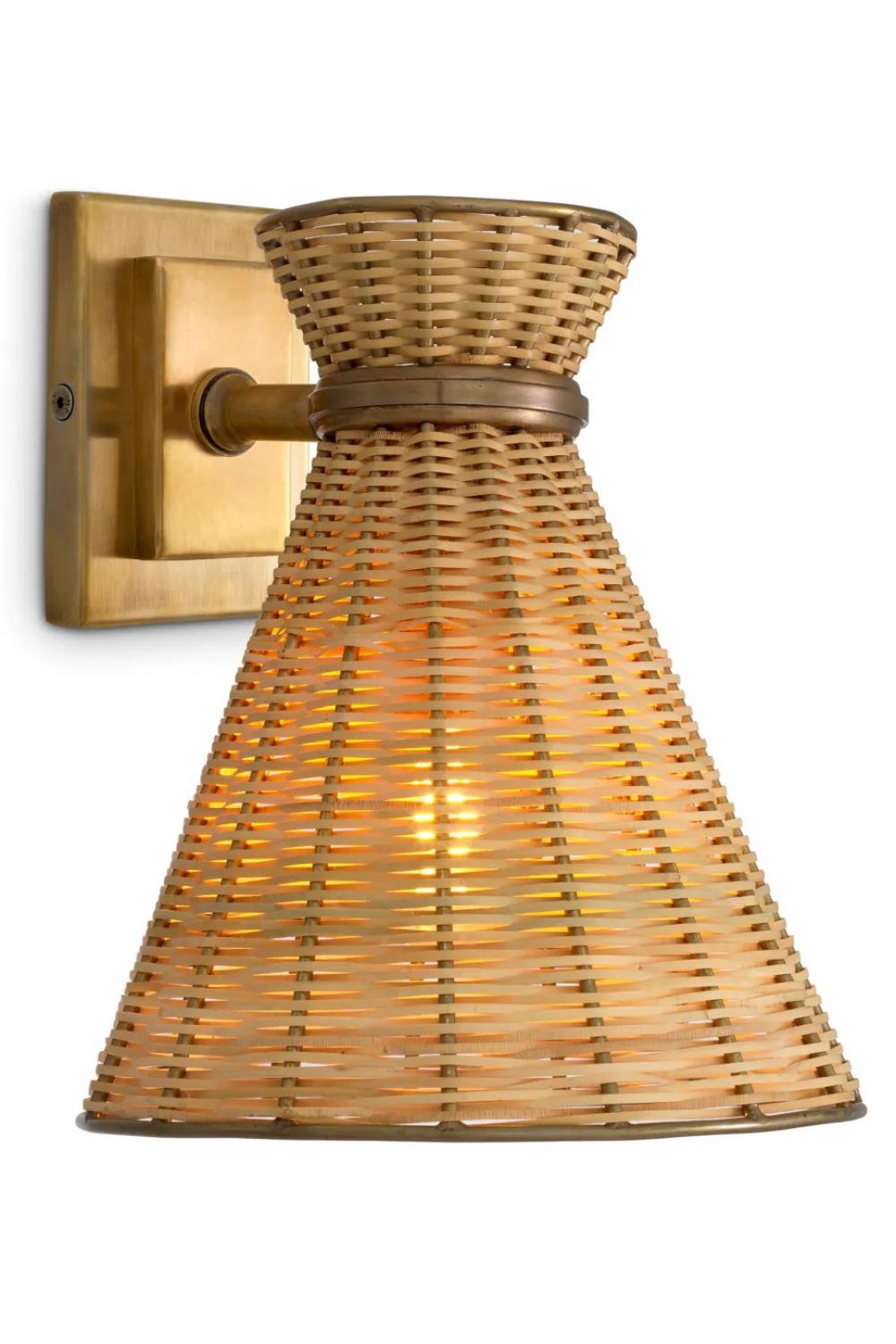 Luxury Vintage Brass Finish Wall Lamp with Natural Rattan