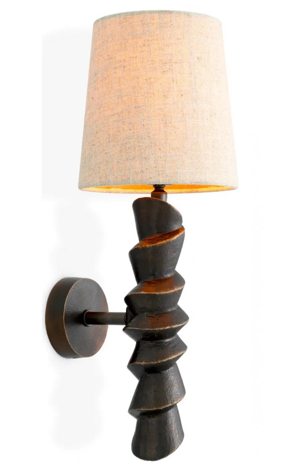 Luxuriöse Wandlampe mit Bronze-Highlight-Finish und Leinen-Schirm