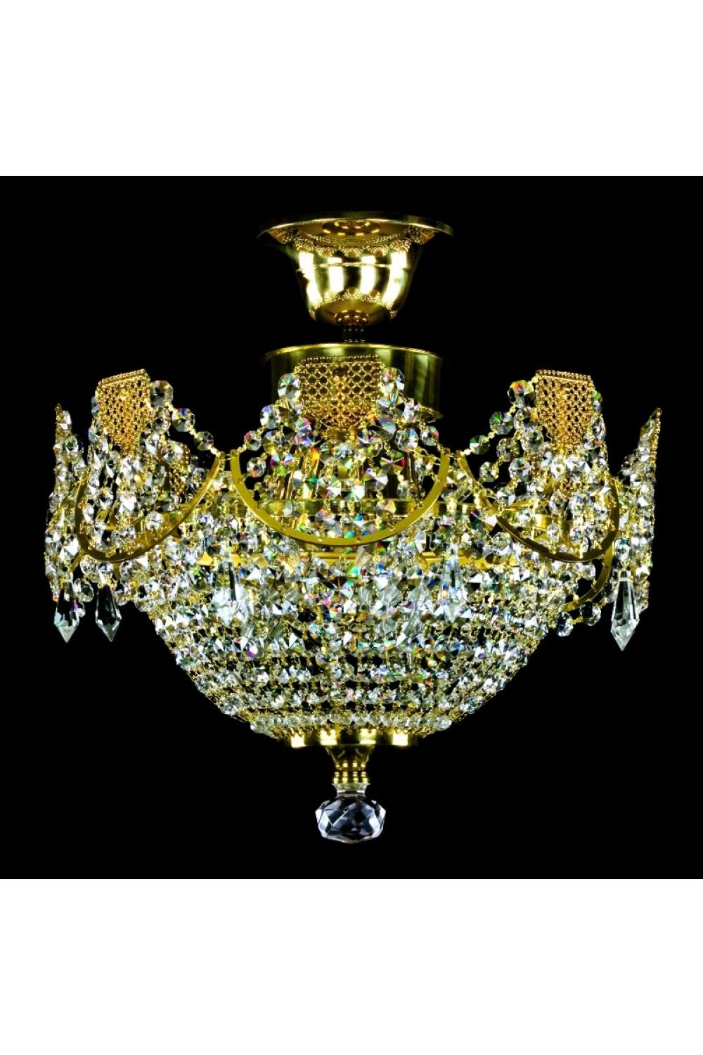 Luxury Crystal Basket Ceiling Chandelier in Polished Brass – 3 Lights