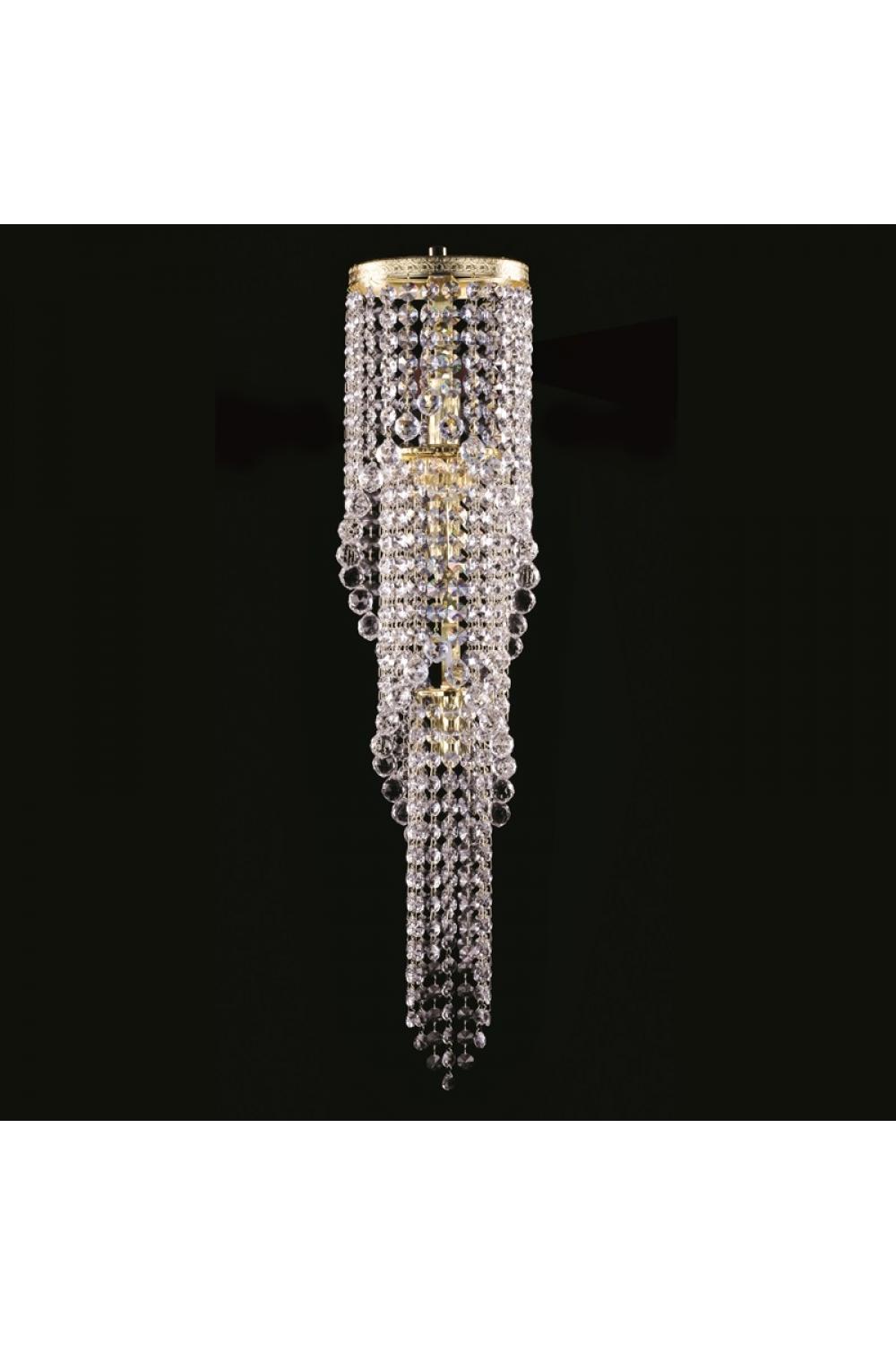 Luxuriöse vertikale Kristall-Wandlampe in poliertem Messing