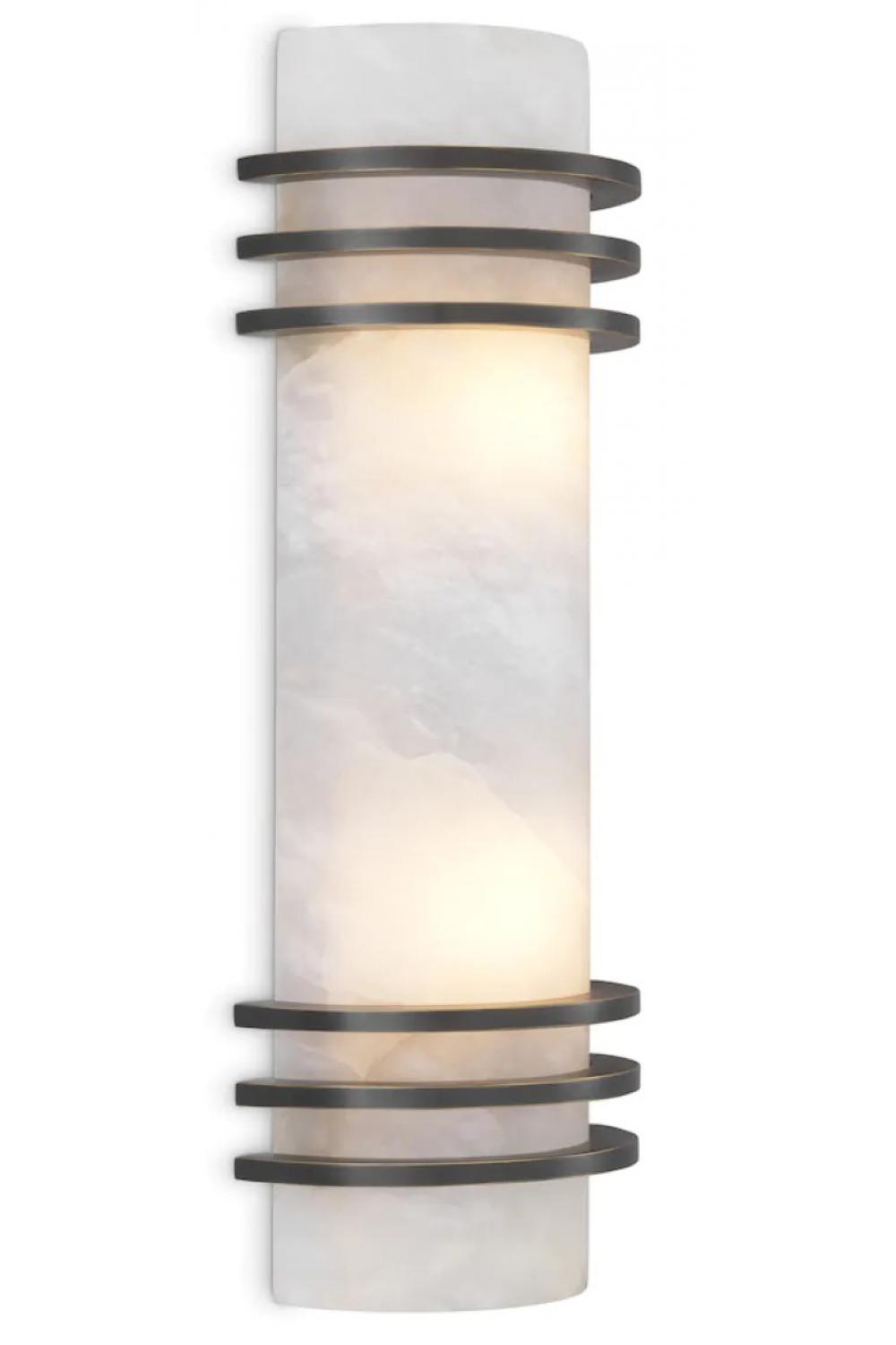 Luxury Alabaster Cylindrical Wall Lamp with Bronze Finish Frame