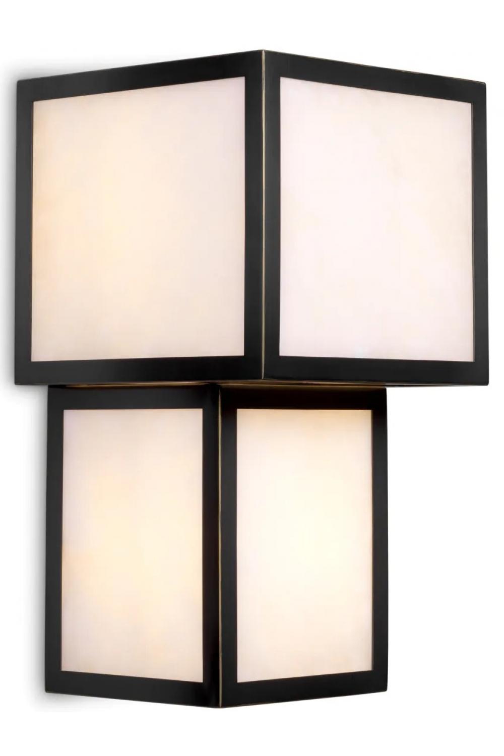 Luxuriöse Alabaster Viele Quadratische Wandleuchte mit schwarzem Rahmenfinish