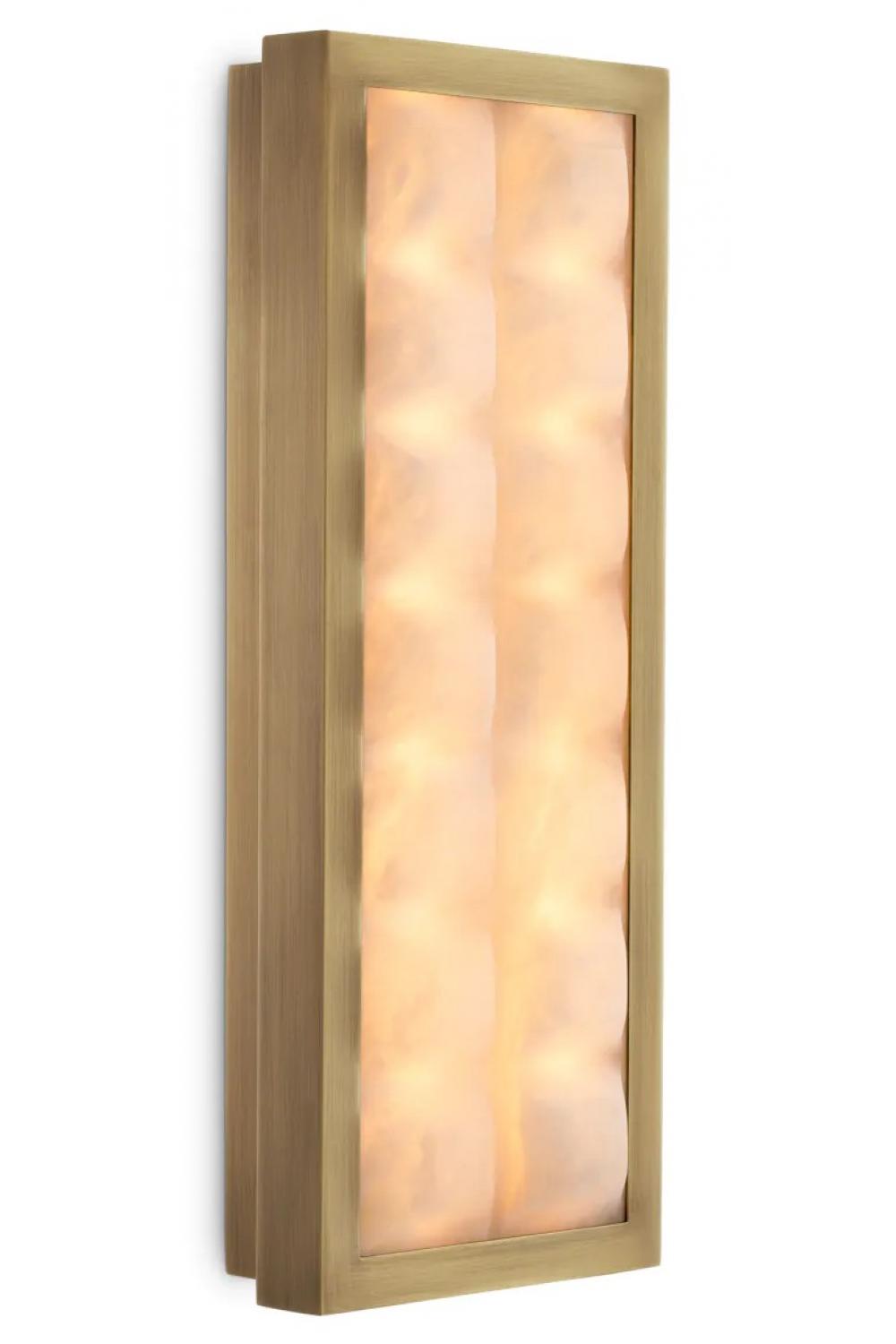 Luxury Rectangular Alabaster Wall Lamp with Brass Finish Frame
