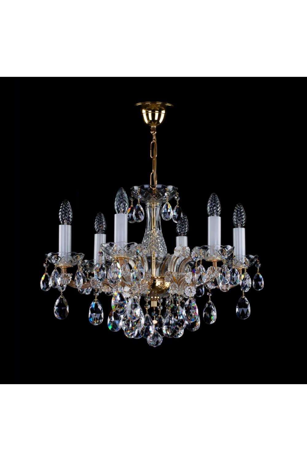 Luxury Polished Brass Crystal Cascade Chandelier – 6 Lights